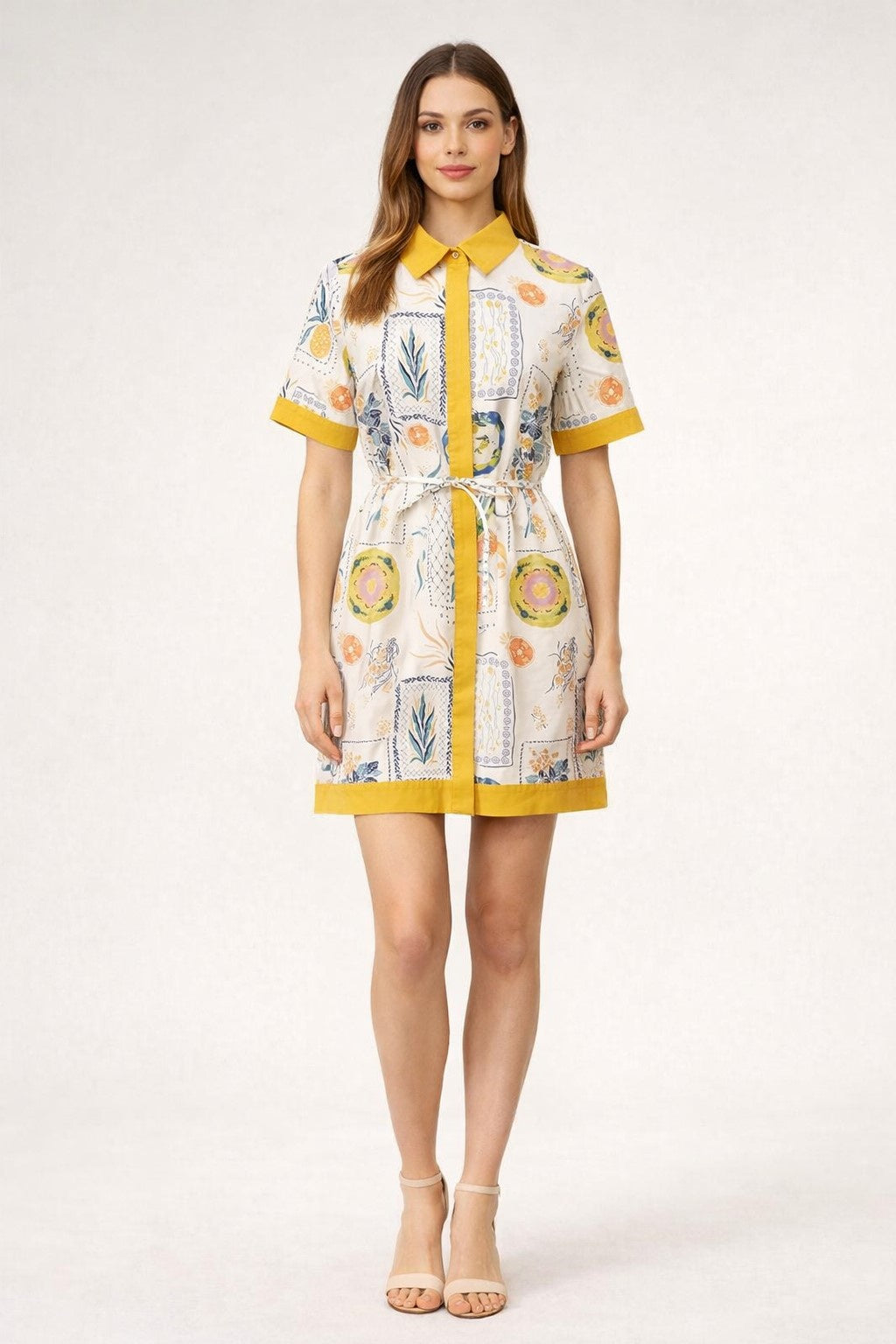mustard short sleeve dress Starlight Print Puff Sleeve Midi Dress