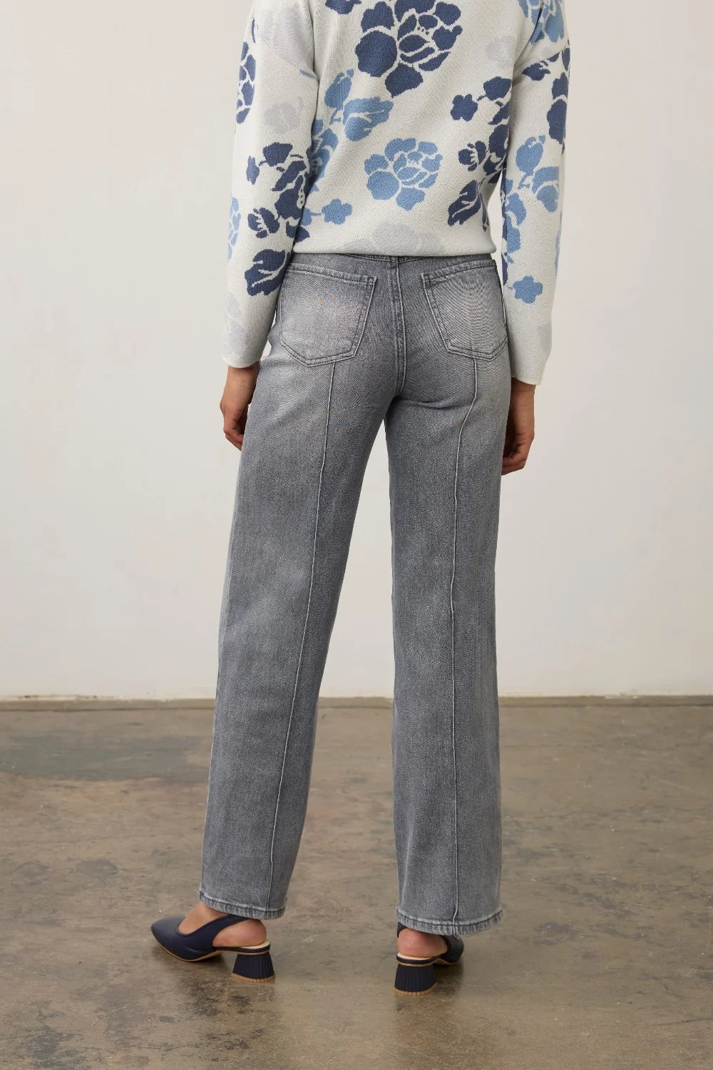 Olivia Pintuck Wide Leg Pant in Blue Gray