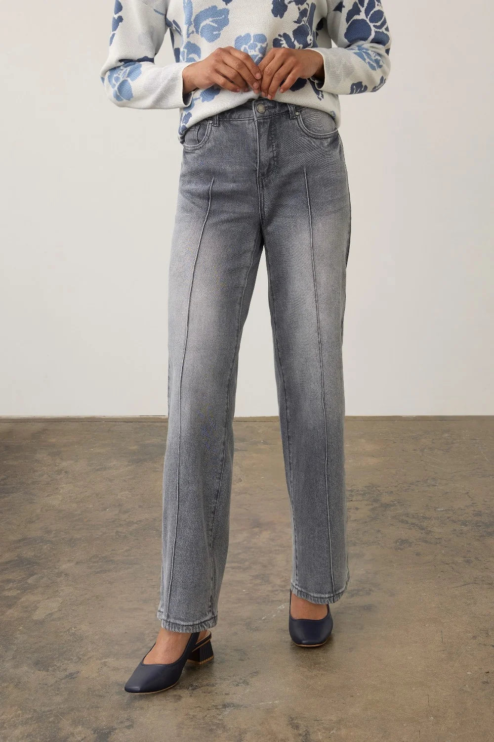 Olivia Pintuck Wide Leg Pant in Blue Gray