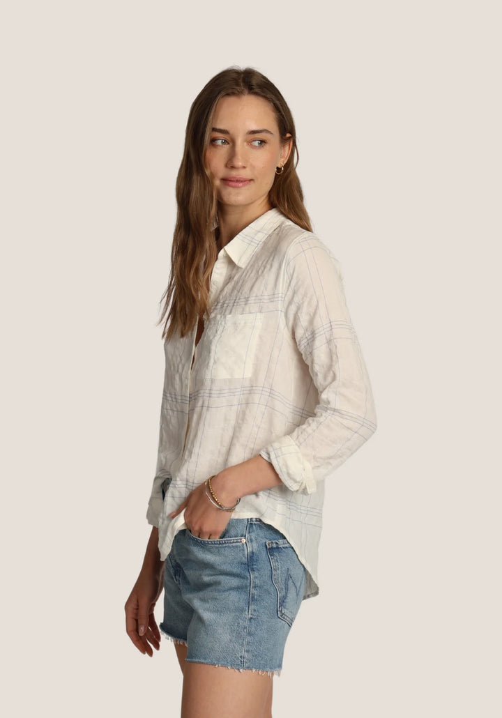 Dylan Pocket Sky Blue Plaid Natural Button Down Top
