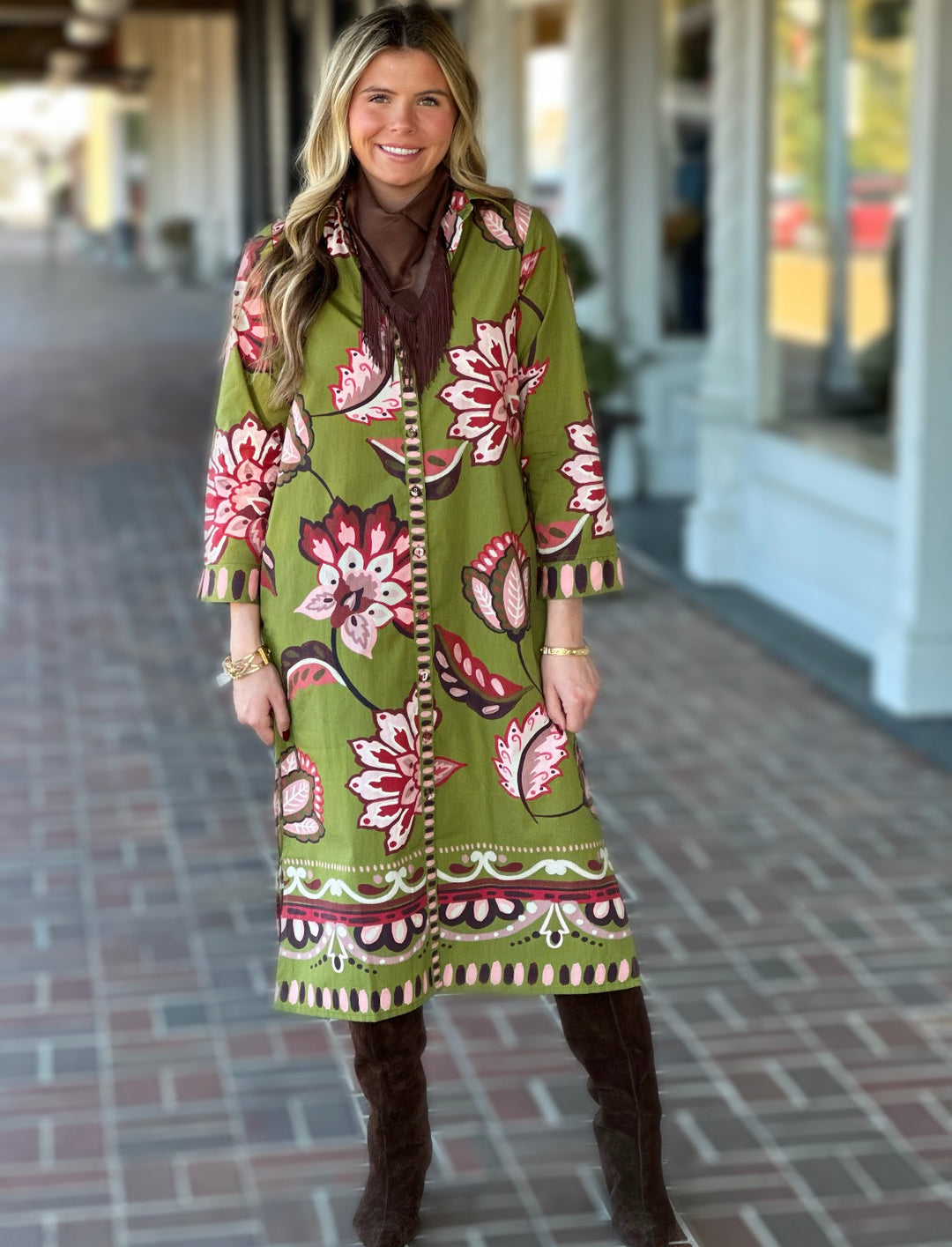 Maude Vivante Eliza Dress in Olive Florals