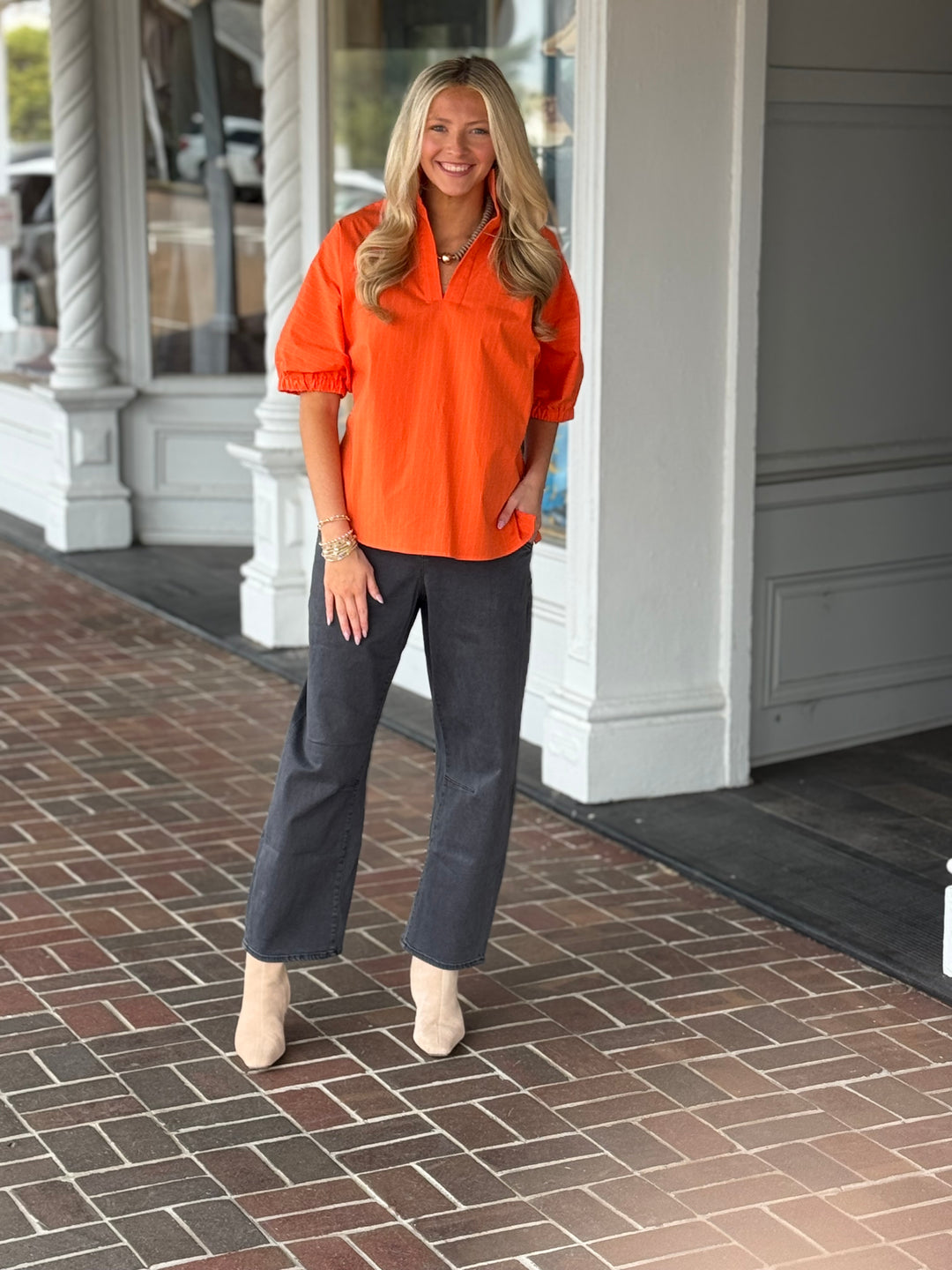 Sloan Orange Drop Shoulder Top
