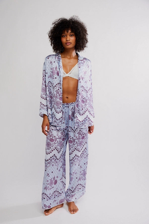 Free People Dreamy Days Pajama Set in Ice Combo