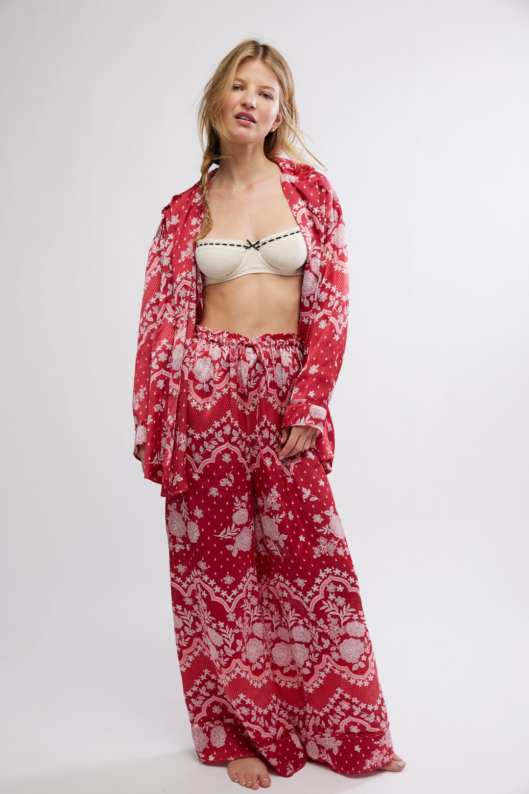 Free People Dreamy Days Pajama Set in Cherry Combo