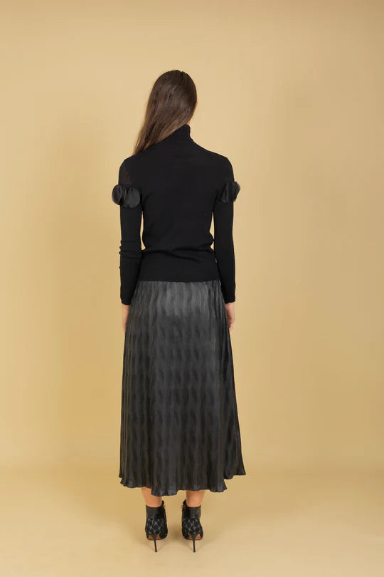 Pleated Midi Skirt with Elastic Waistband in Olive Green