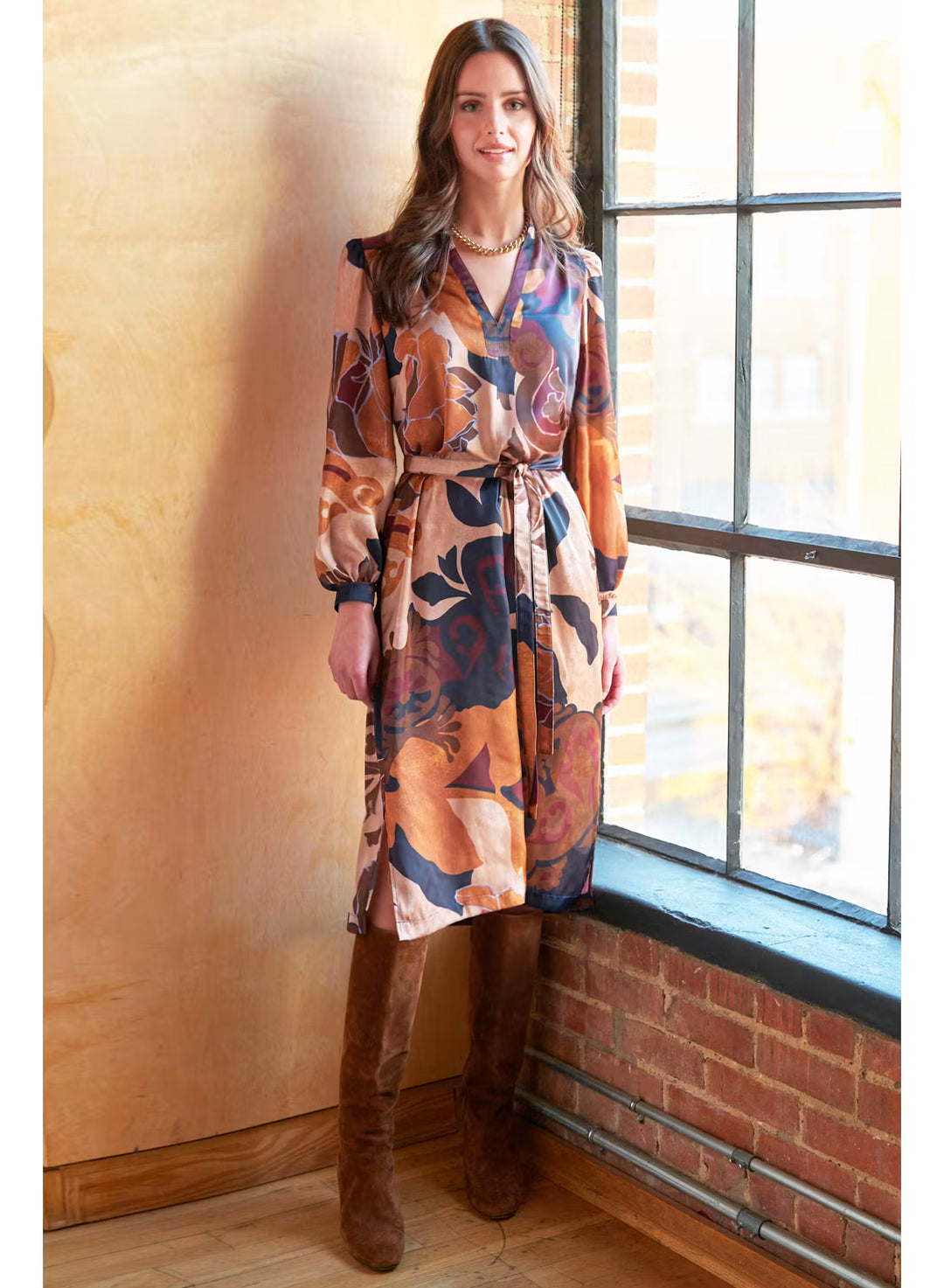 Finley Shirts Francesca Midi Dress in Etruscan Scroll