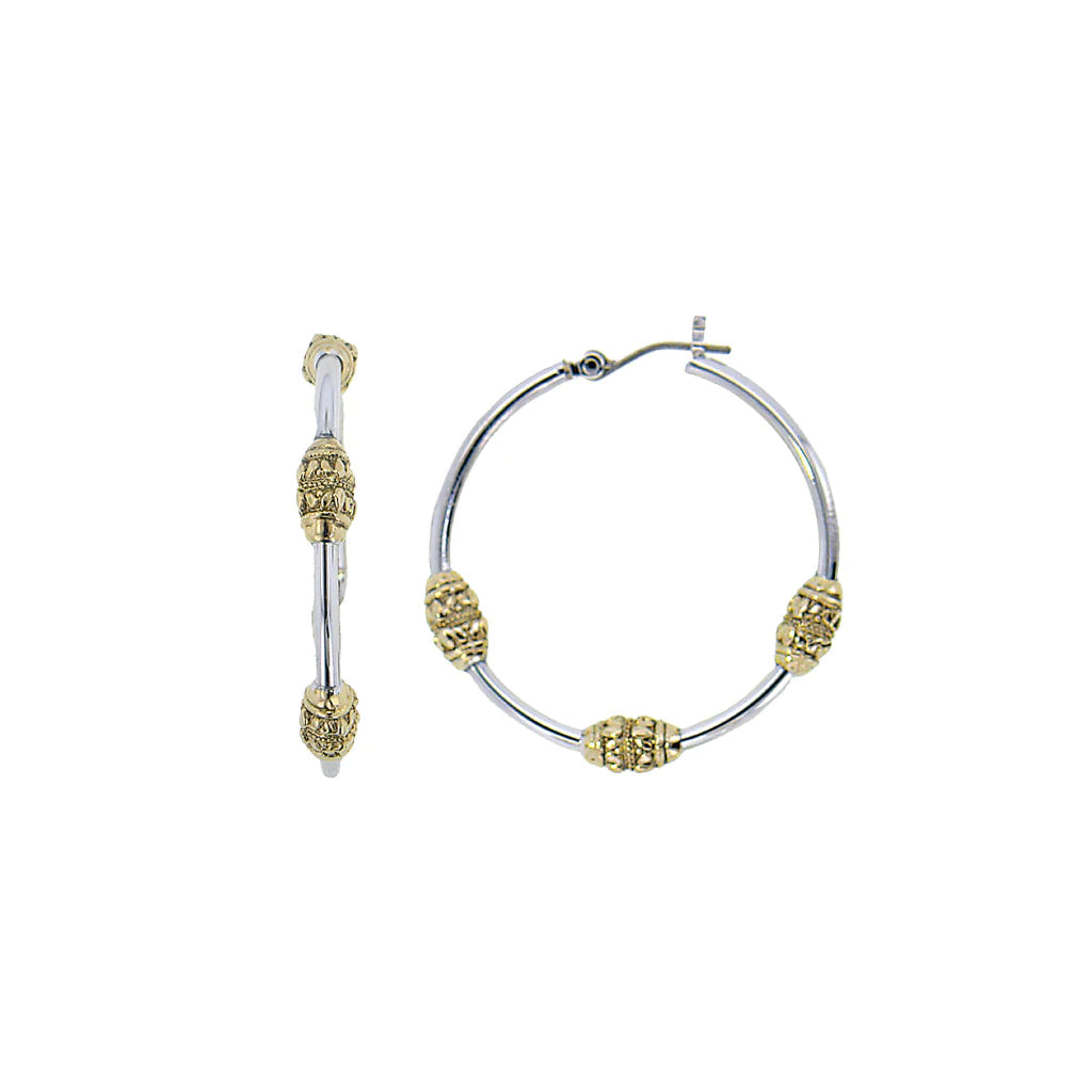 John Medeiros Beaded Collection - Two-Tone Tri-Bead Hoop Earrings