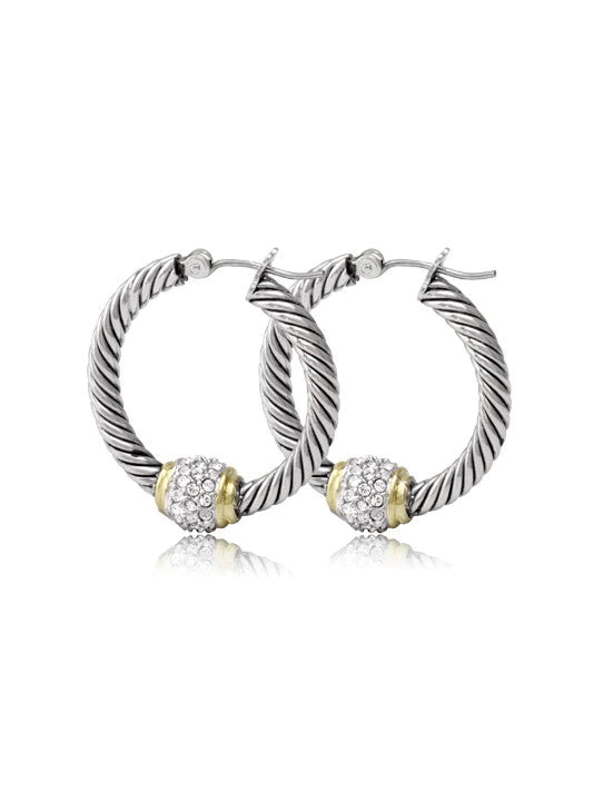 John Medeiros Antiqua Pavé Twisted Wire Hoop Earrings