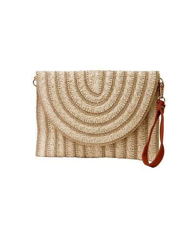 Gold Detail Straw Clutch in Beige