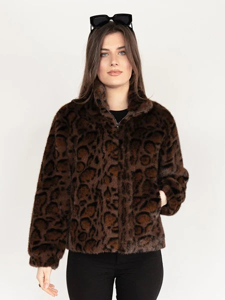 Nikky Apparels Reversible Faux Fur Coat in Brown Leopard