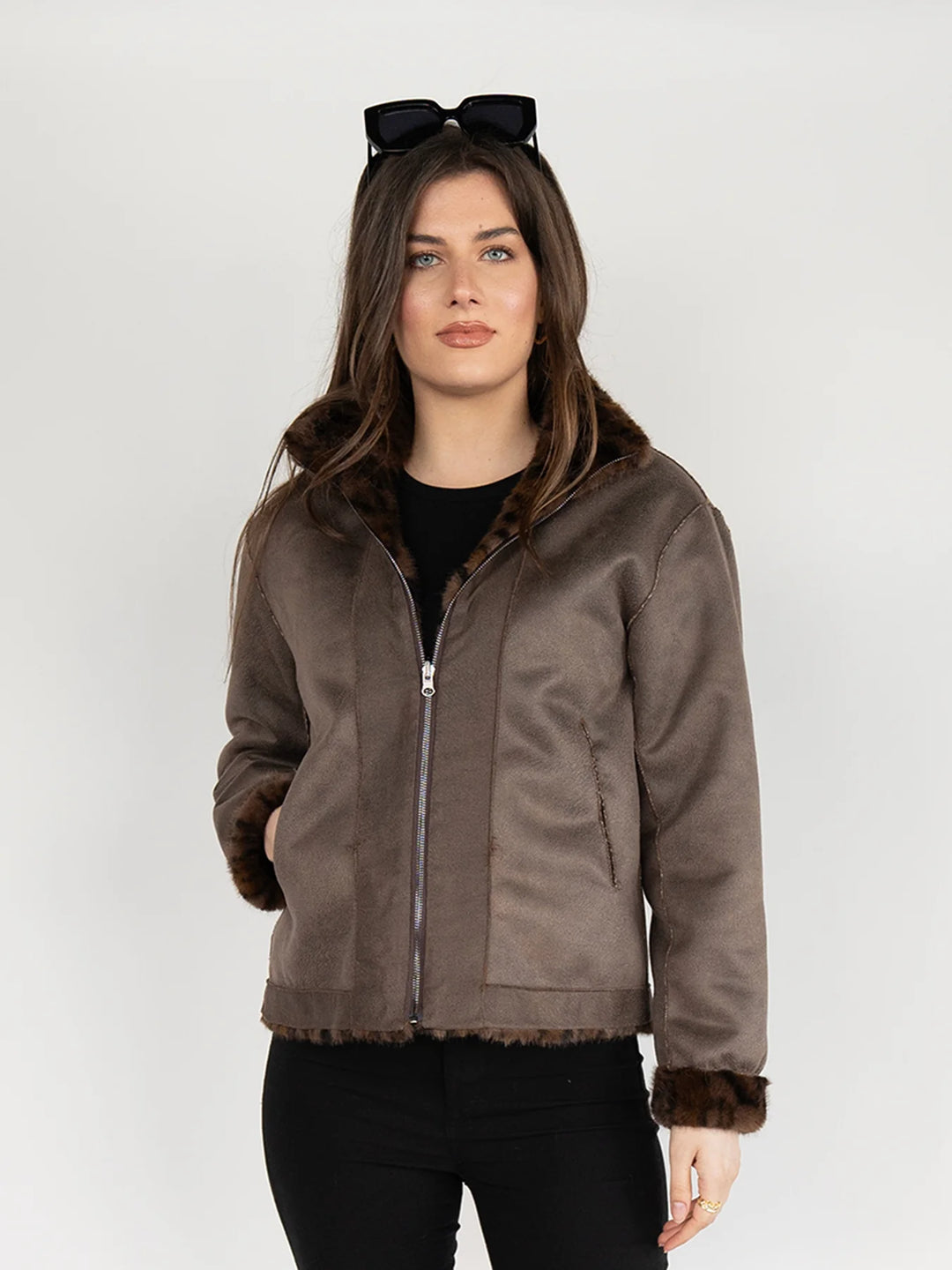 Nikky Apparels Reversible Faux Fur Coat in Brown Leopard