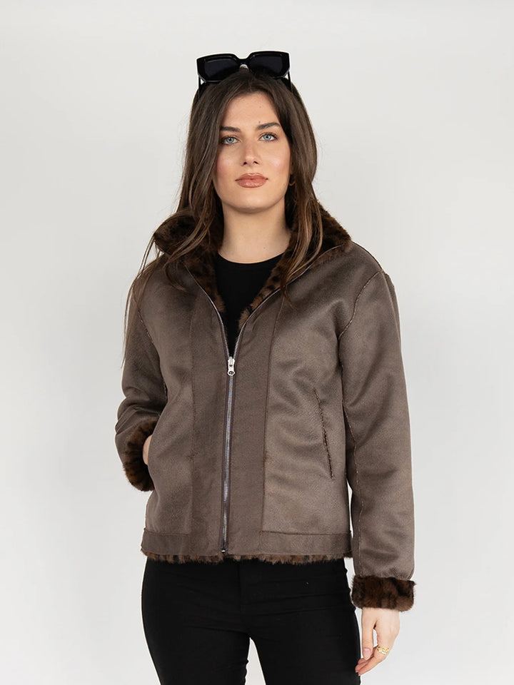 Nikky Apparels Reversible Faux Fur Coat in Brown Leopard