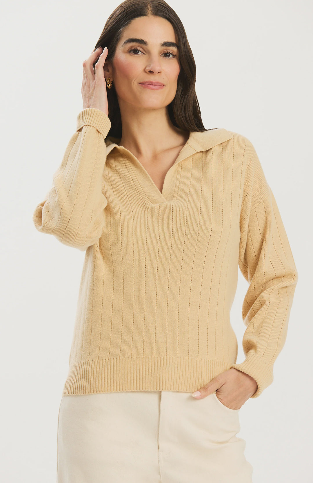 Tyler Boe Emerson Cashmere Polo in Pebble