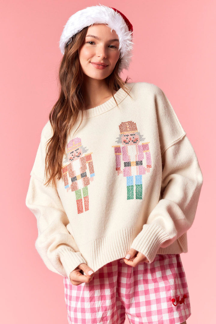 Cream Nutcracker Embroidered Sweater