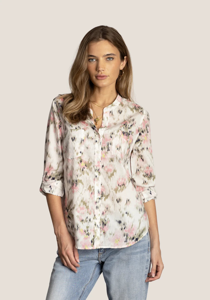 Dylan Grace Floral Printed White Button Down Top