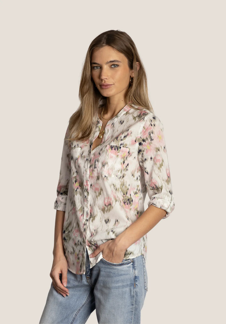 Dylan Grace Floral Printed White Button Down Top