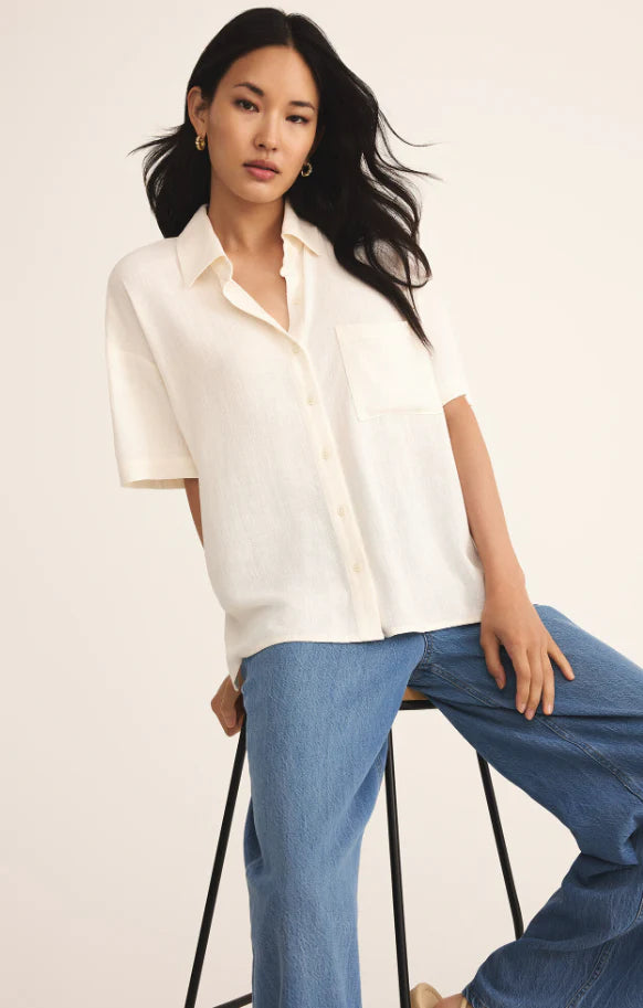 Z Supply Tinsley Button Up Shirt in Sea Salt Cream