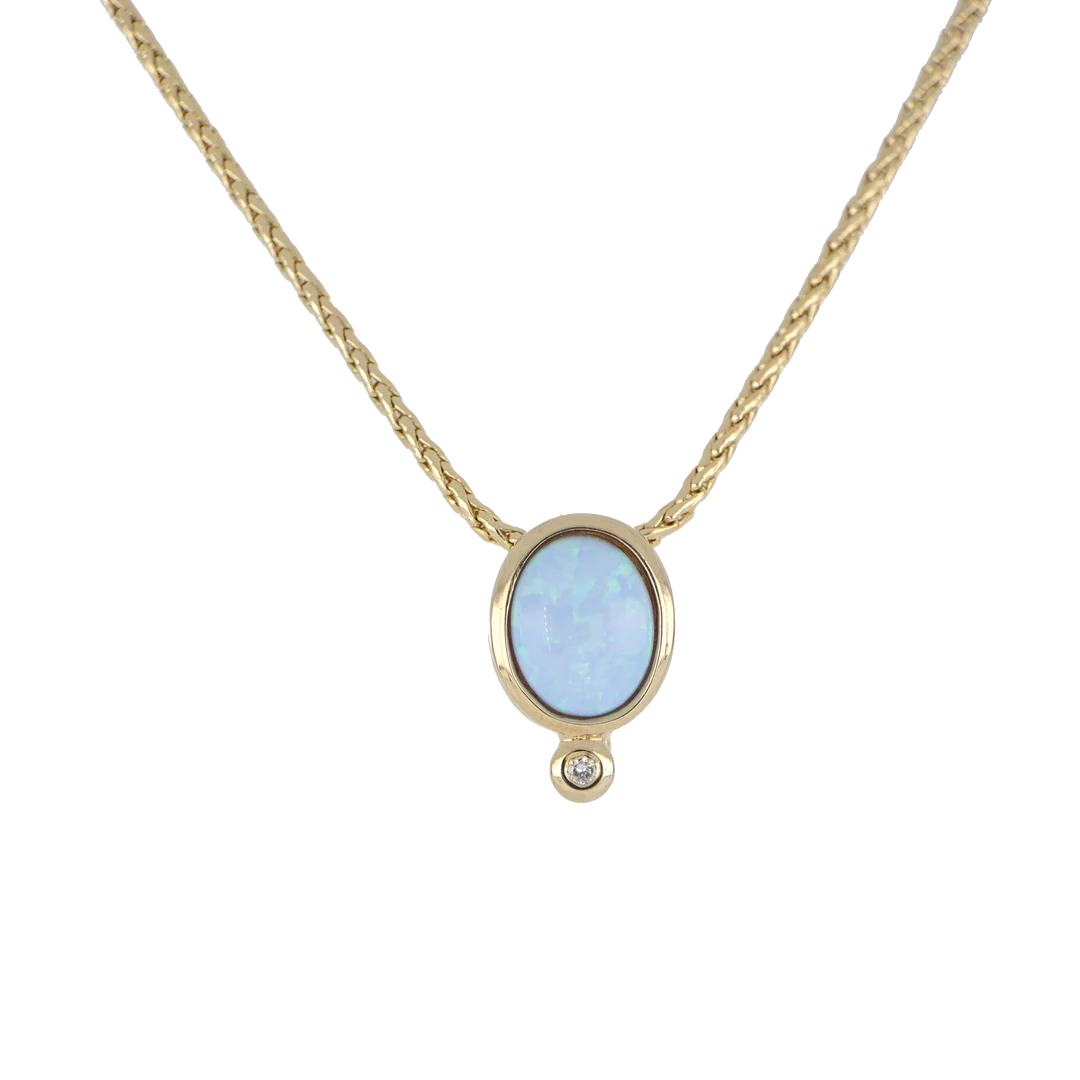 John Medeiros Opalas do Mar Collection - Blue Oval Opal Pendant with CZ on 16-18” Chain