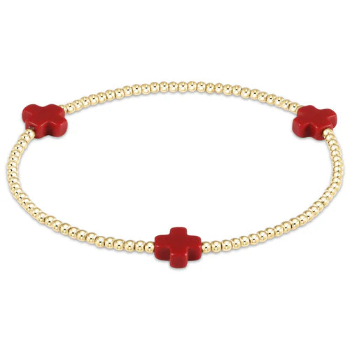 Enewton Signature Cross Gold Pattern 2mm Bead Bracelet- Red