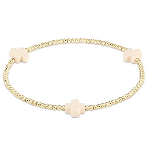 Enewton Signature Cross Gold Pattern 2mm Bead Bracelet- Off-White