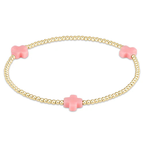 Enewton Signature Cross Gold Pattern 2mm Bead Bracelet- Pink