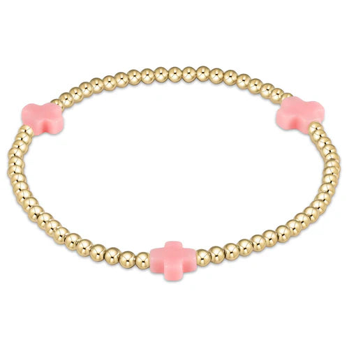 Enewton Signature Cross Gold Pattern 3mm Bead Bracelet- Pink