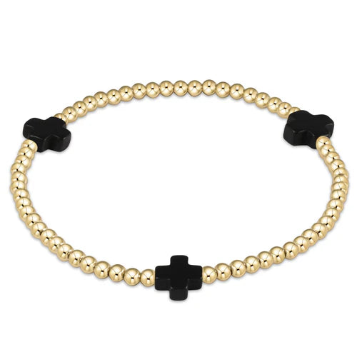 Enewton Signature Cross Gold Pattern 3mm Bead Bracelet- Onyx