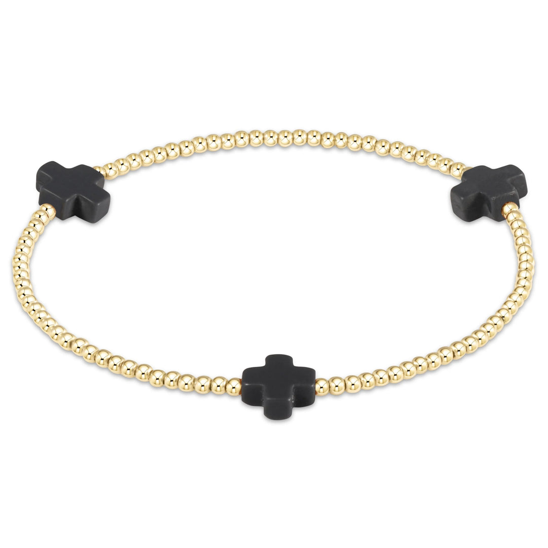 Enewton signature cross gold pattern 2mm bead bracelet Charcoal
