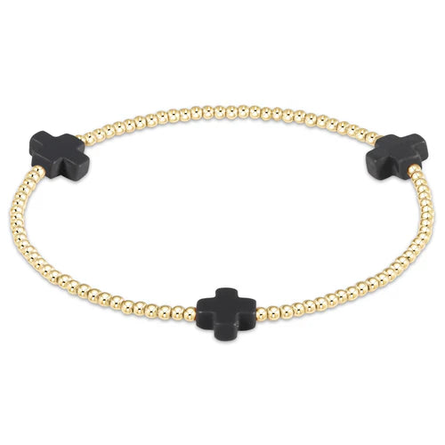 Enewton Signature Cross Gold Pattern 2mm Bead Bracelet- Charcoal