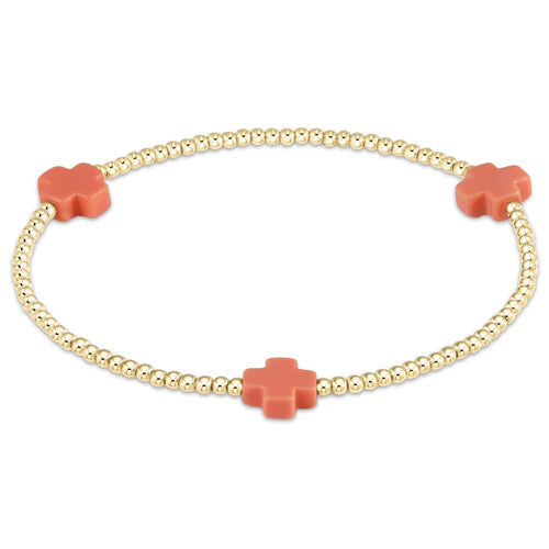 Enewton Signature Cross Gold Pattern 2mm Bead Bracelet- Coral