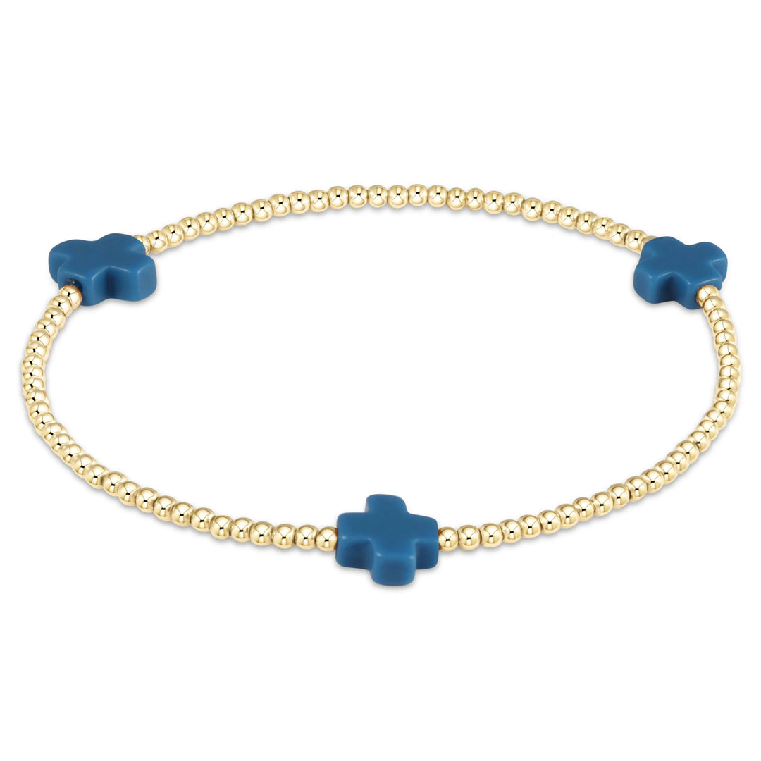 Enewton signature cross gold pattern 2mm bead bracelet cobalt