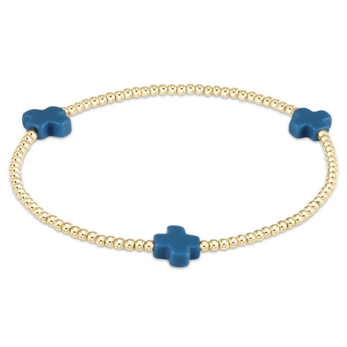 Enewton Signature Cross Gold Pattern 2mm Bead Bracelet- Cobalt