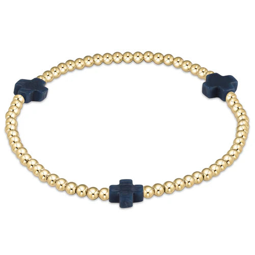 Enewton Signature Cross Gold Pattern 3mm Bead Bracelet- Navy