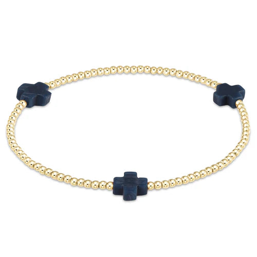 Enewton Signature Cross Gold Pattern 2mm Bead Bracelet- Navy