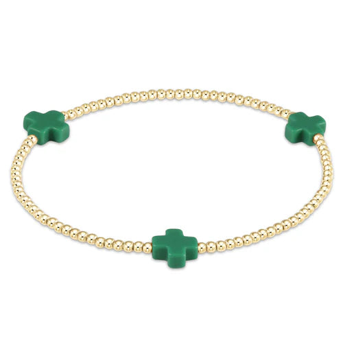 Enewton Signature Cross Gold Pattern 2mm Bead Bracelet- Emerald