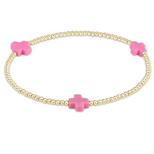 Enewton Signature Cross Gold Pattern 2mm Bead Bracelet- Bright Pink