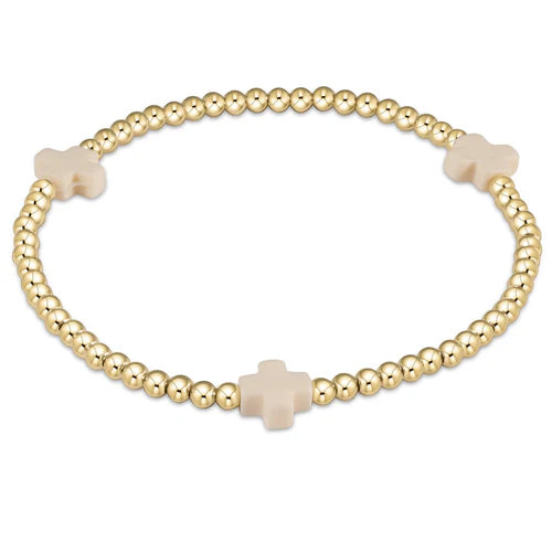 Enewton Signature Cross Gold Pattern 3mm Bead Bracelet- Off-White