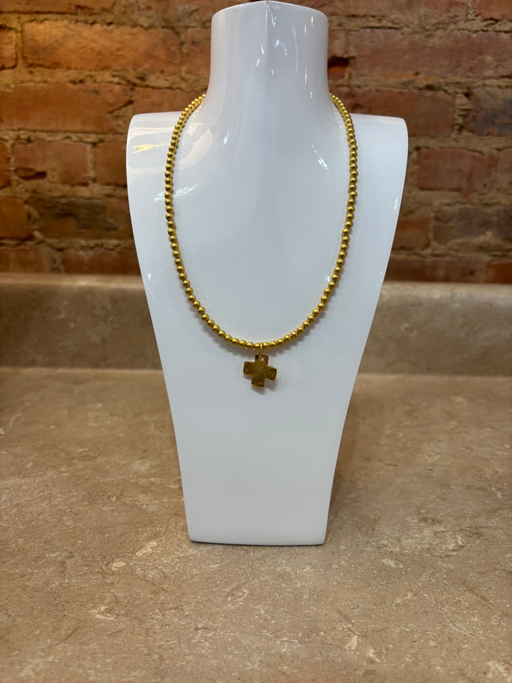 Susan Shaw Gold Cross + Gold Beaded Necklace