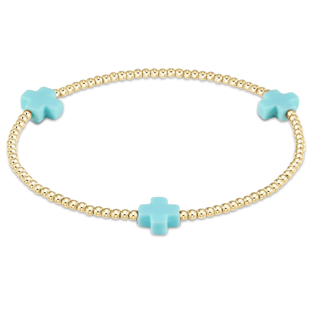 Enewton signature cross gold pattern 2mm bead bracelet turquoise