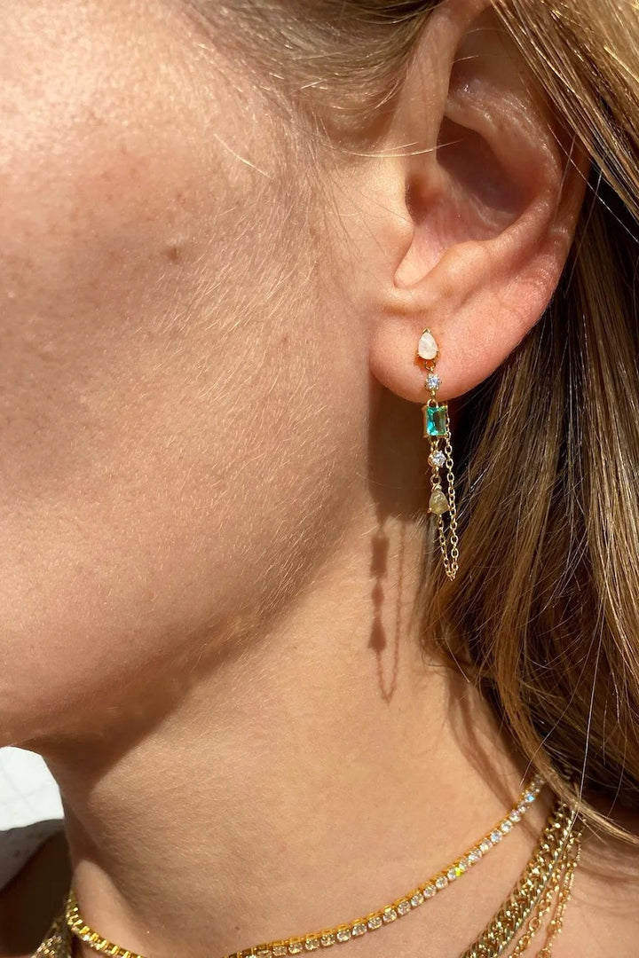 Native Gem Droplet Chain Earrings in Paraiba