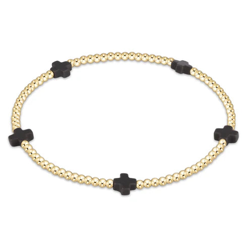 Enewton Signature Cross Small Gold Pattern 2mm Bead Bracelet- Charcoal