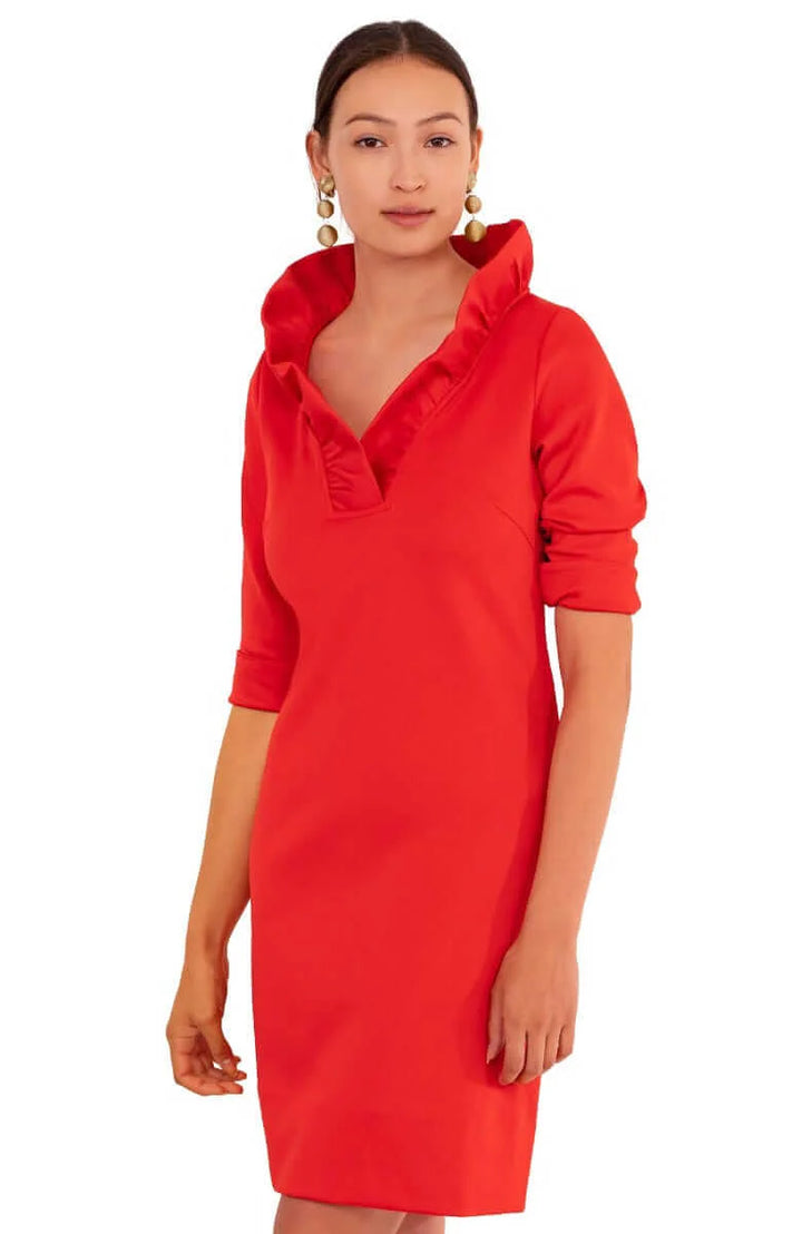 Gretchen Scott Ruffneck Dress in Crimson
