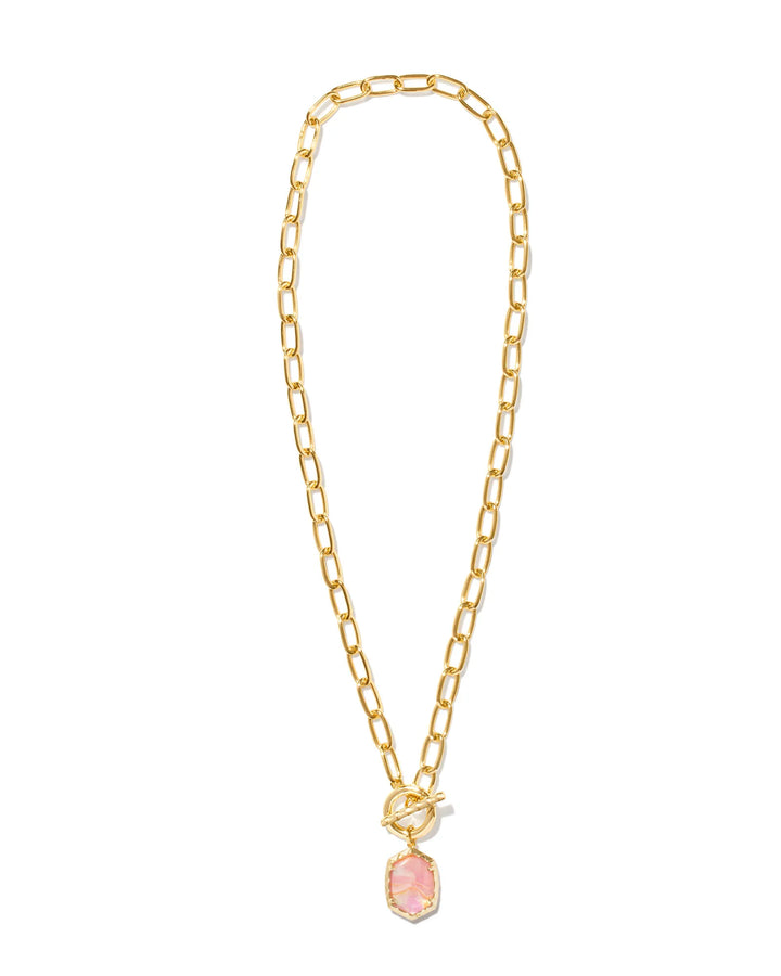 Kendra Scott Daphne Convertible Gold Link and Chain Necklace in Light Pink Iridescent Abalone