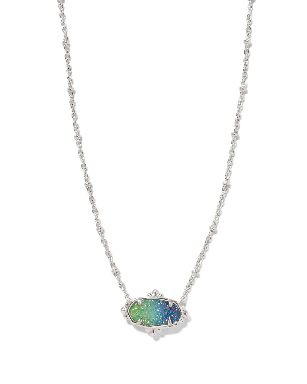 Kendra Scott Elisa Silver Petal Framed Short Pendant Necklace in Aqua Ombre