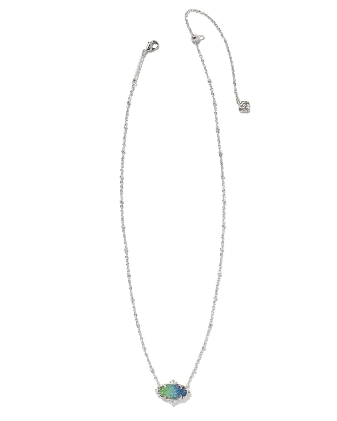 Kendra Scott Elisa Silver Petal Framed Short Pendant Necklace in Aqua Ombre