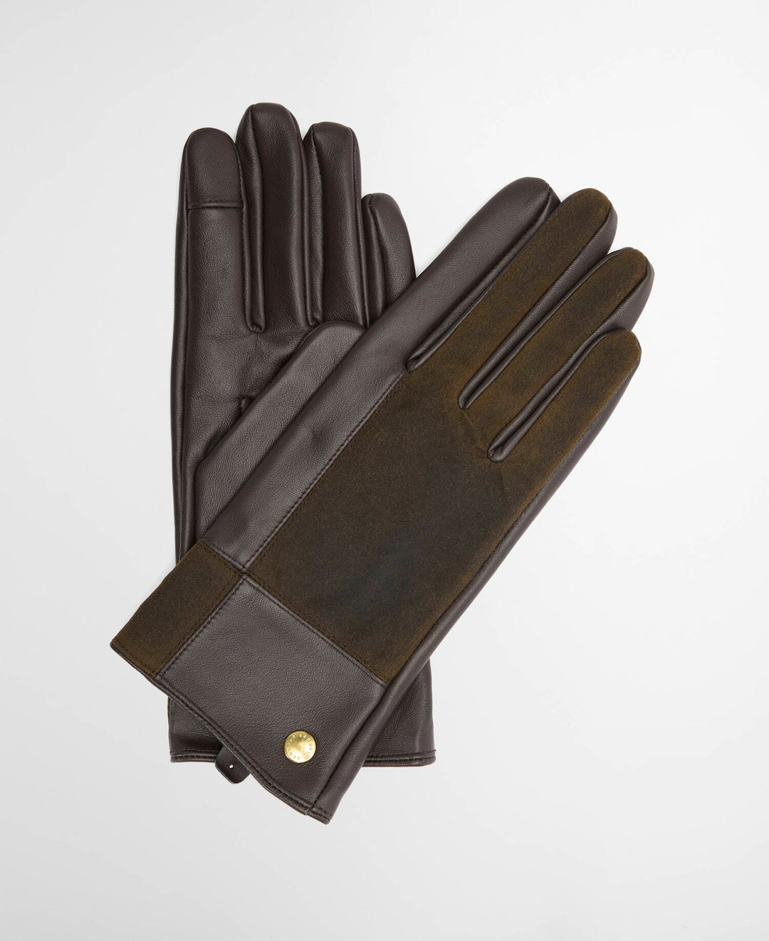 Barbour Rudson Patchwork Leather Gloves in Brown/Olive