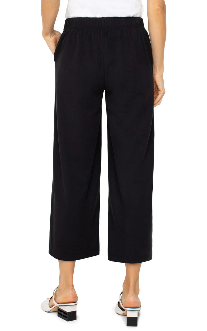 Liverpool Los Angeles Pull-on Wide Leg Crop Trouser in Black