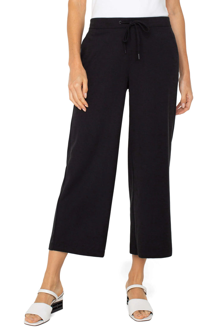 Liverpool Los Angeles Pull-on Wide Leg Crop Trouser in Black