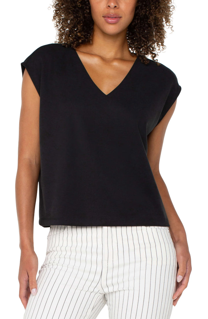 Liverpool Los Angeles Dolman Sleeve V-neck Top in Black