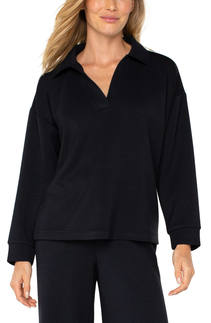 Liverpool Los Angeles V-neck Popover With Collar in Black